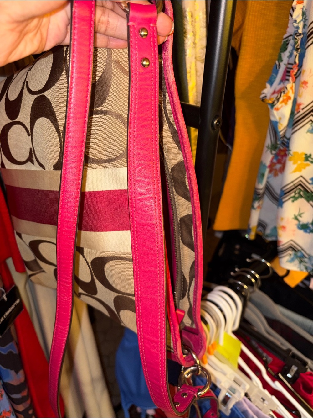 Coach Hamptons Weekend Signature Pink & White Stripe Shoulder/ Crossbody Bag - Picture 6 of 16